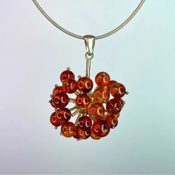 Artisan-Made Sterling Silver & Baltic Amber ‘Space’ Necklace - Picture 2 of 13
